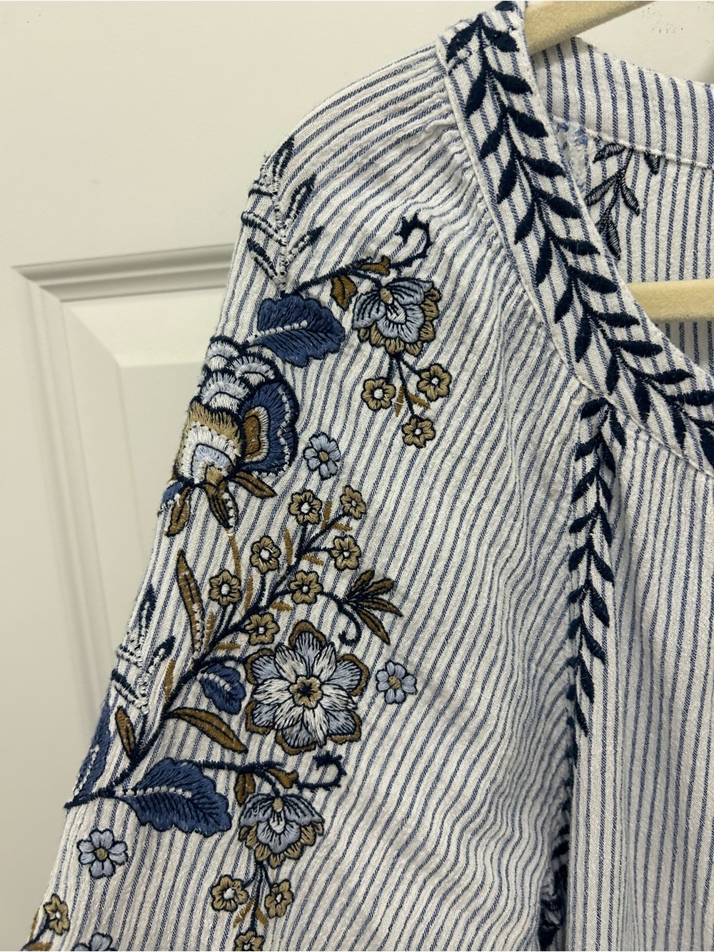 J. Jill Embroidered Striped Tunic Dress Cover-Up Blue White Size XL - Picture 5 of 10